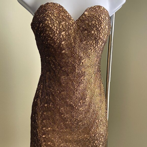 BEBE Gold Embroidery Strapless Party Holiday Dress XX - Picture 1 of 5